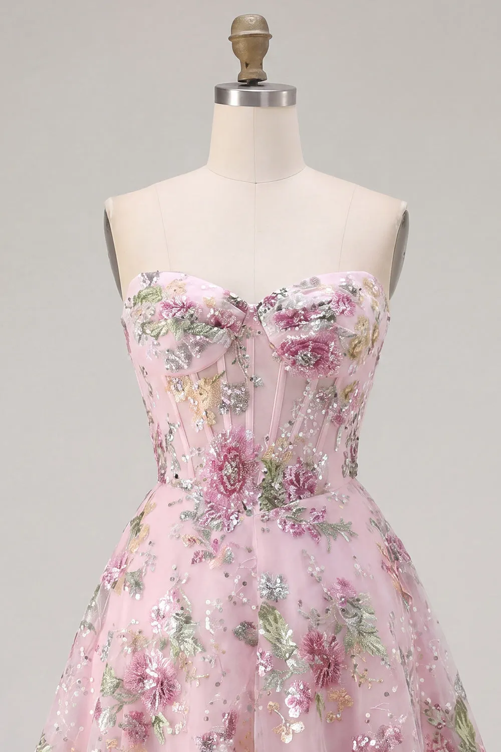 Pink Sweetheart A-Line Corset Sequins Floral Homecoming Dress sold by Zapaka product image thumbnail 5