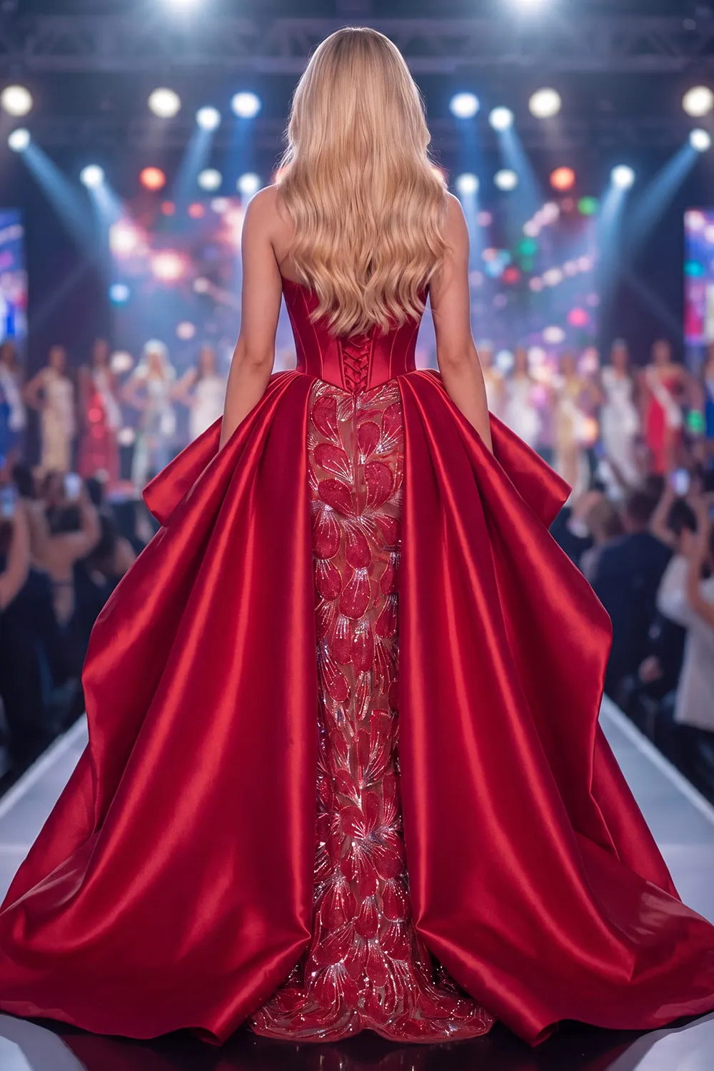 Sweetheart Burgundy Mermaid Corset Beaded Long Pageant Dress with Sash sold by Zapaka product image thumbnail 2