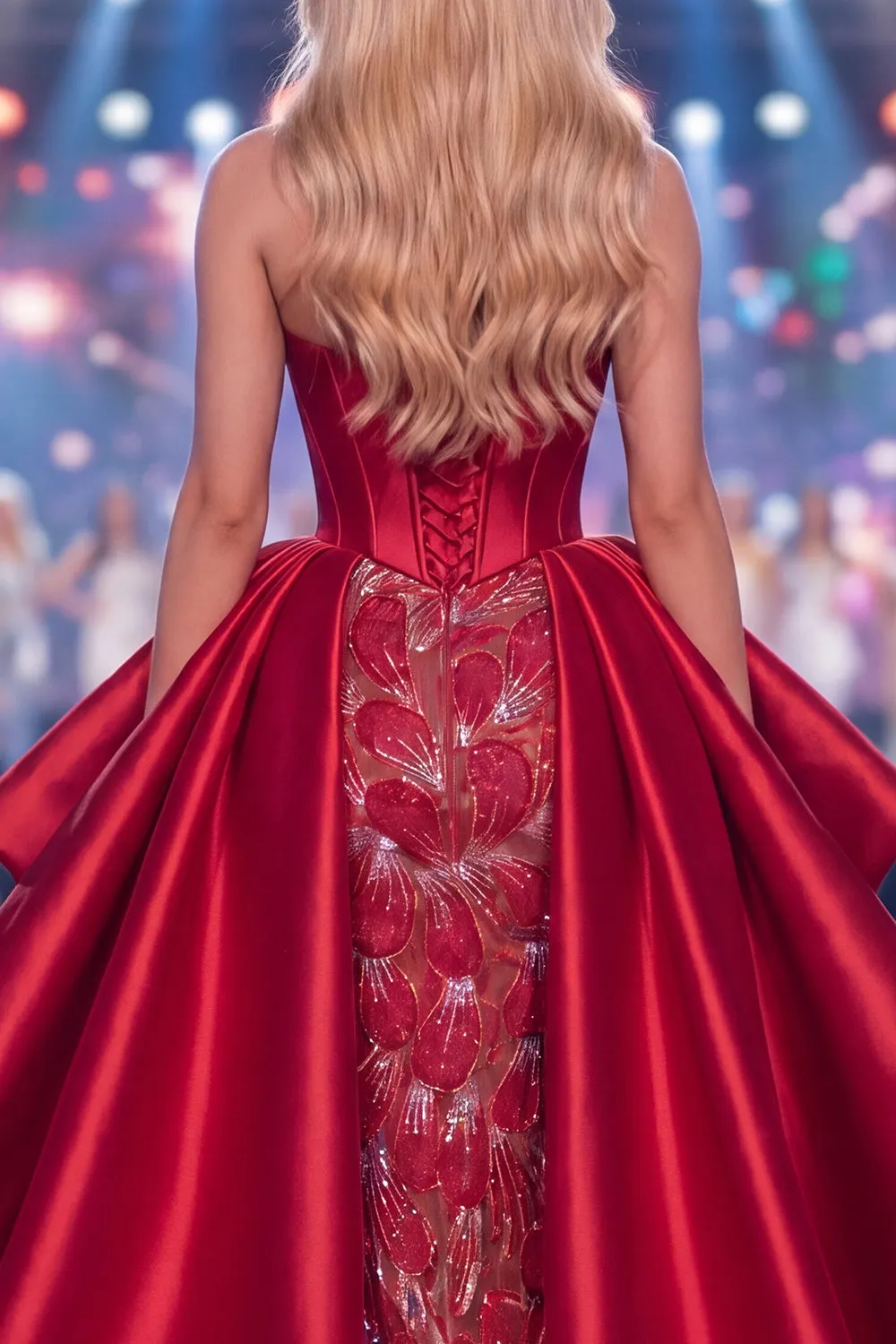 Sweetheart Burgundy Mermaid Corset Beaded Long Pageant Dress with Sash sold by Zapaka product image thumbnail 4