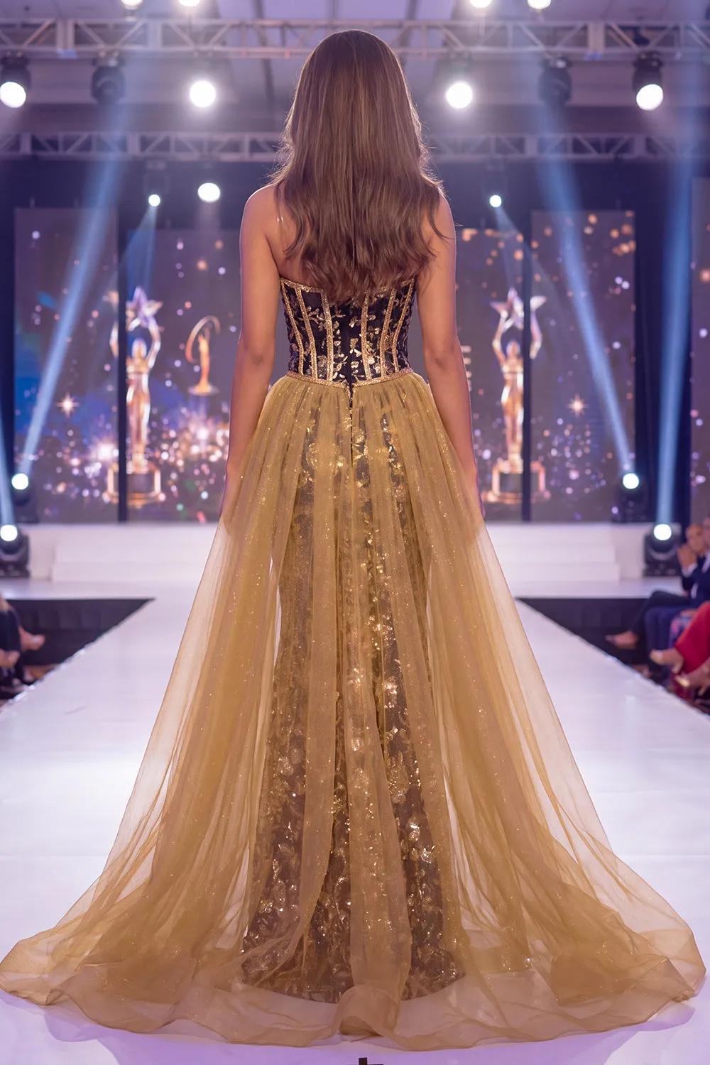 Sparkly Black Golden Mermaid Sequins Sweetheart Corset Long Pageant Dress with Sash sold by Zapaka product image thumbnail 2