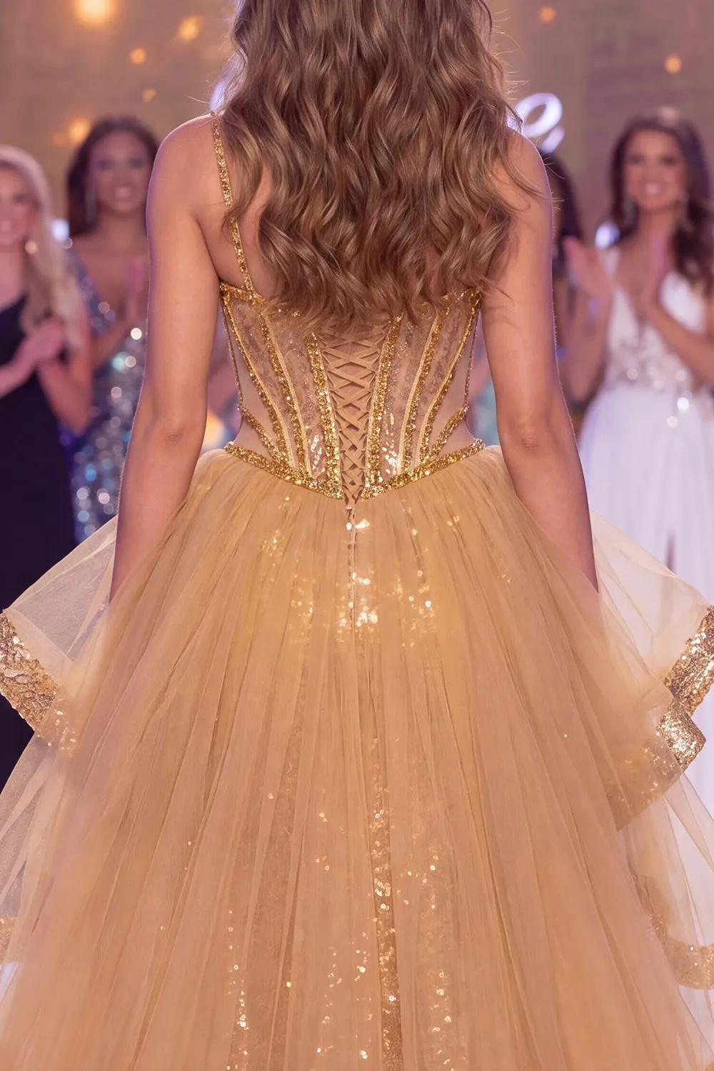 Sparkly Golden Sheer Corset Mermaid Sequins Long Pageant Dress with Slit sold by Zapaka product image thumbnail 4