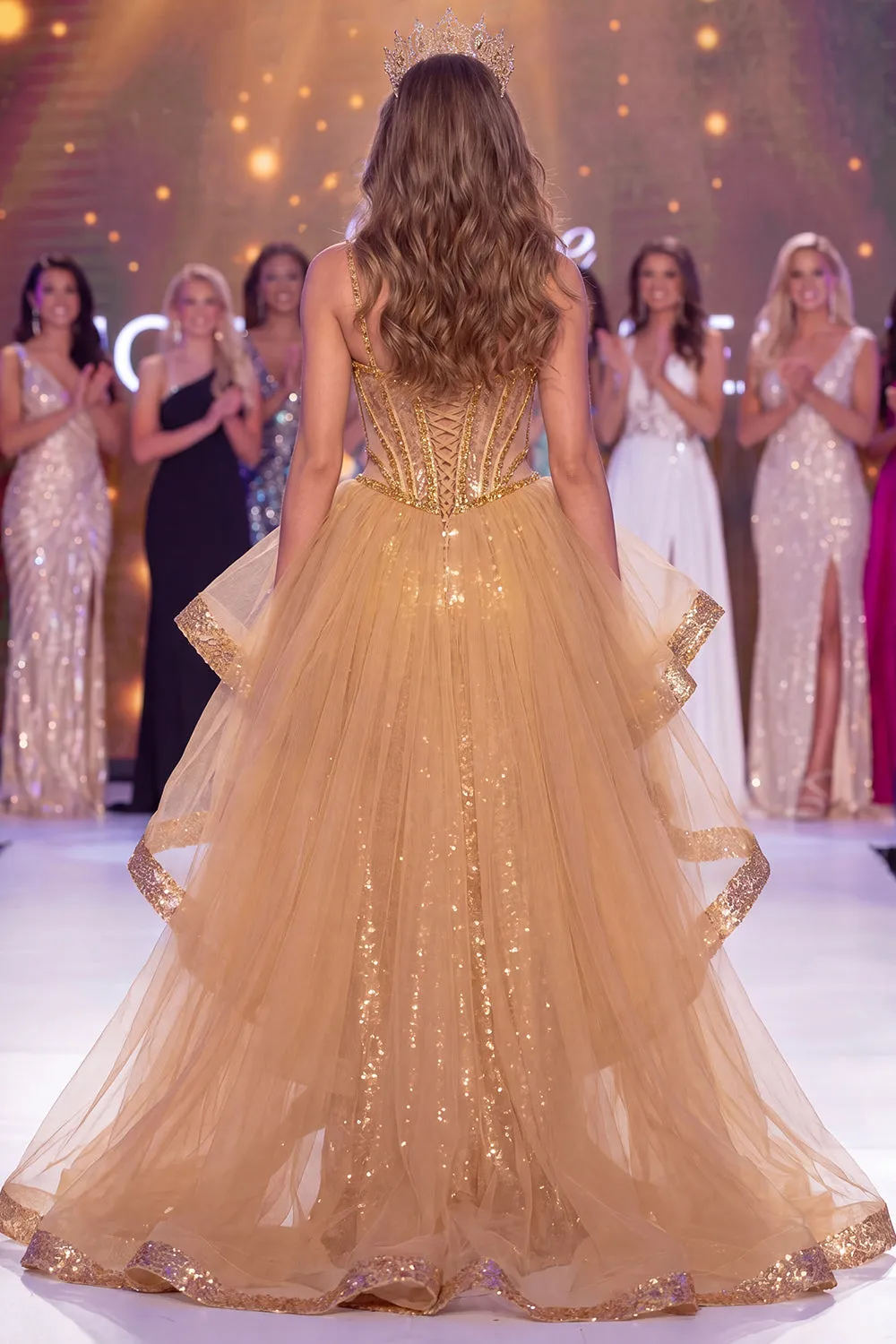 Sparkly Golden Sheer Corset Mermaid Sequins Long Pageant Dress with Slit sold by Zapaka product image thumbnail 2