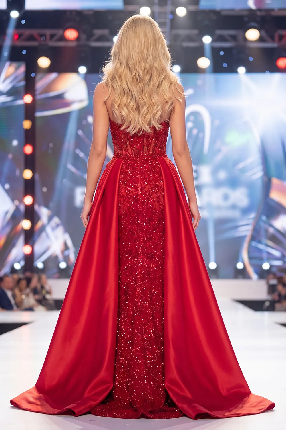 Mermaid Red Sweetheart Sheer Corset Beaded Long Pageant Dress with Sash sold by Zapaka product image thumbnail 2
