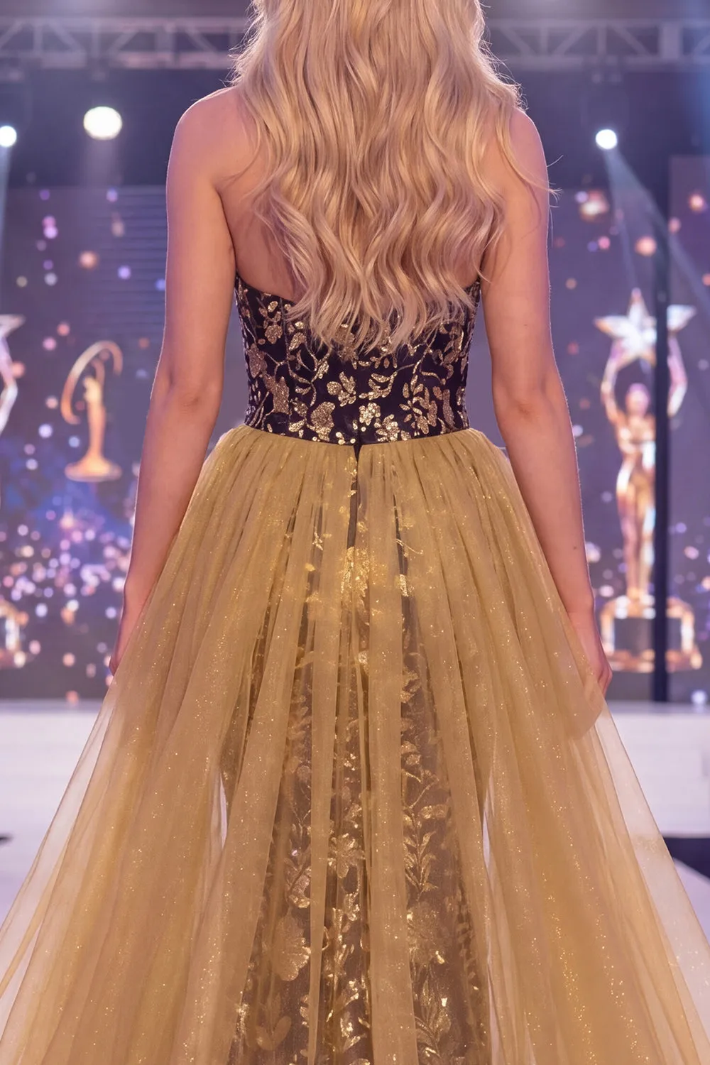 Sparkly Black Golden Mermaid Sweetheart Sequins Long Pageant Dress with Sash sold by Zapaka product image thumbnail 4