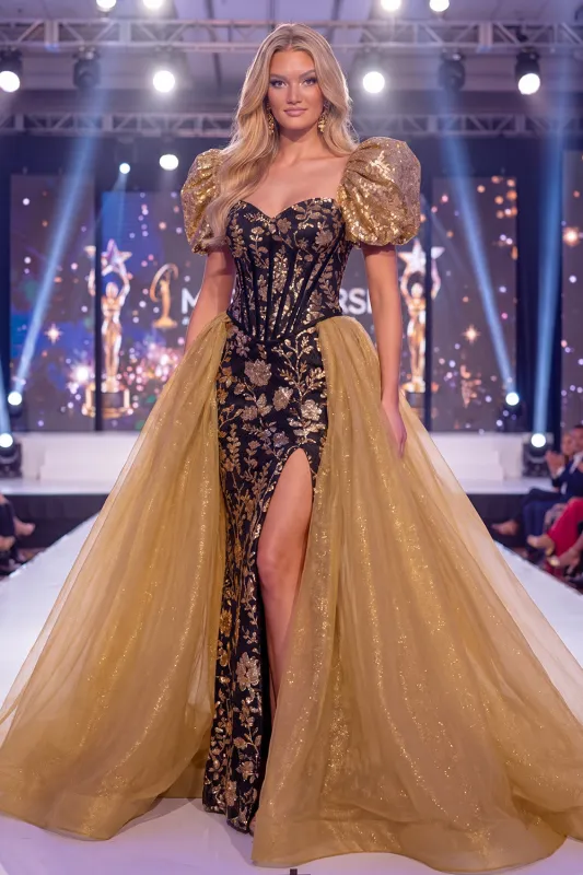 Sparkly Black Golden Mermaid Sequins Long Pageant Dress made by Zapaka