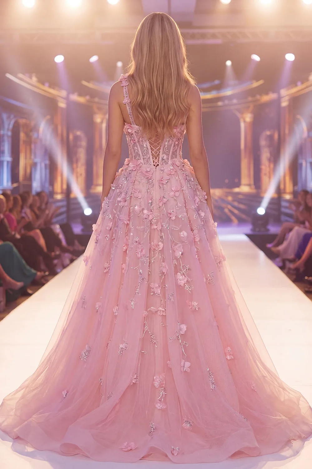 Pink Mermaid One Shoulder Sheer Corset Slit Floral Long Pageant Dress sold by Zapaka product image thumbnail 2