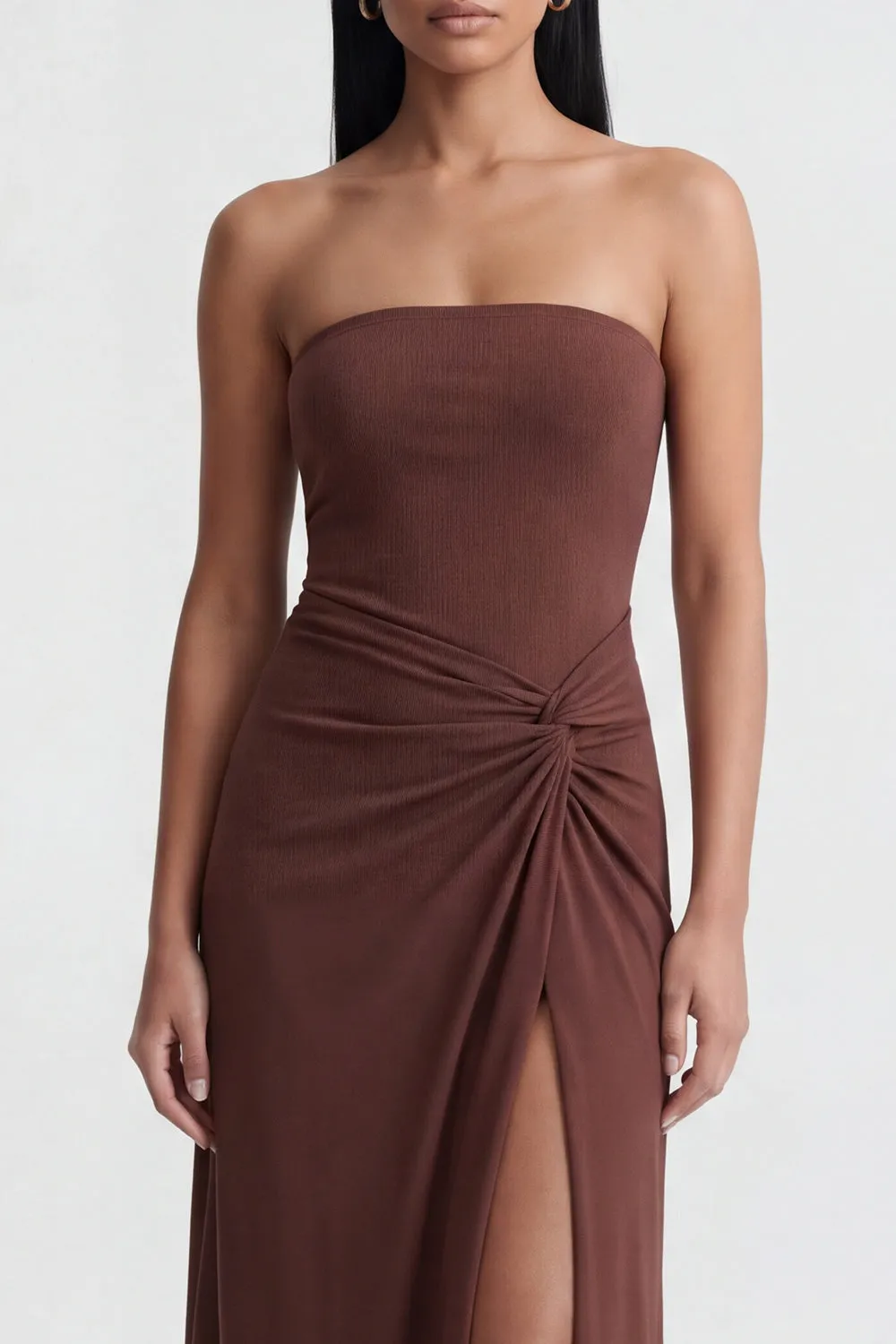 Strapless Brown Ruched Sheath Long Formal Dress sold by Zapaka product image thumbnail 3