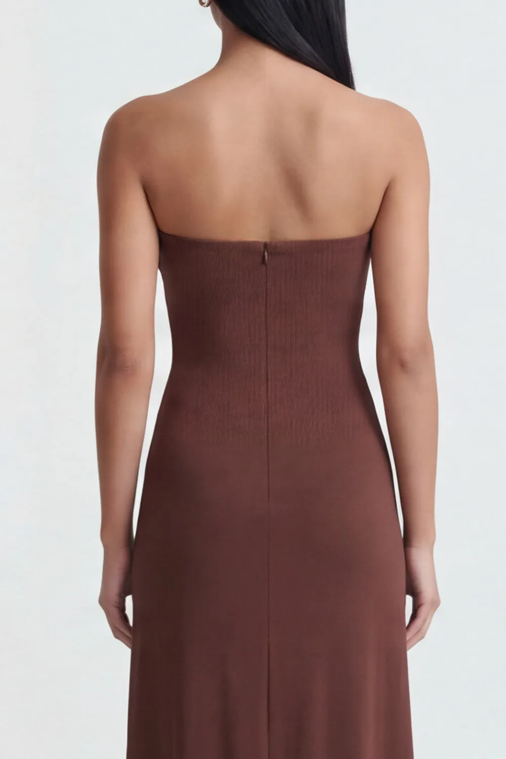 Strapless Brown Ruched Sheath Long Formal Dress sold by Zapaka product image thumbnail 4