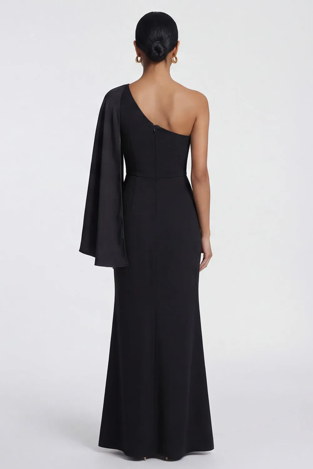 Black Mermaid One Shoulder Formal Dress with Side Cape sold by Zapaka product image thumbnail 2