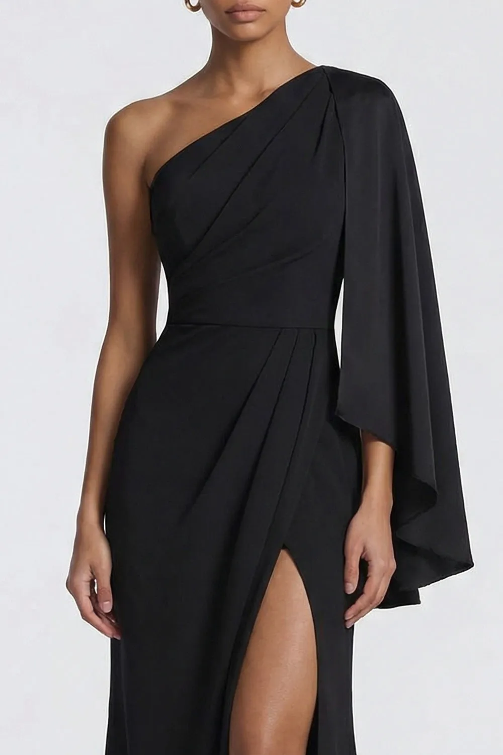 Black Mermaid One Shoulder Formal Dress with Side Cape sold by Zapaka product image thumbnail 3