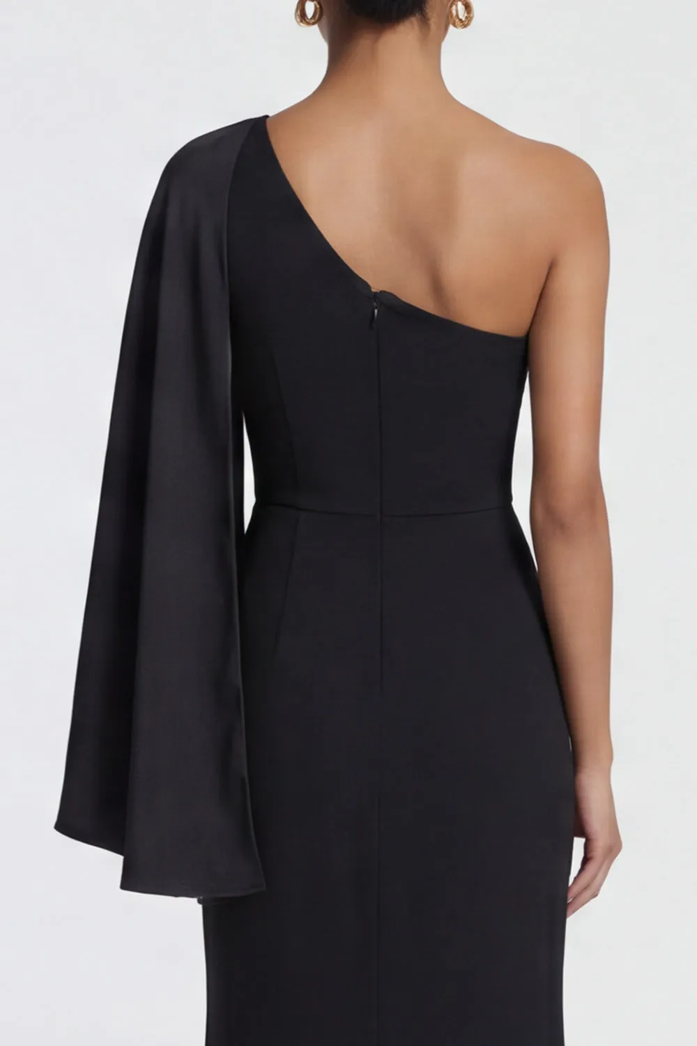 Black Mermaid One Shoulder Formal Dress with Side Cape sold by Zapaka product image thumbnail 4