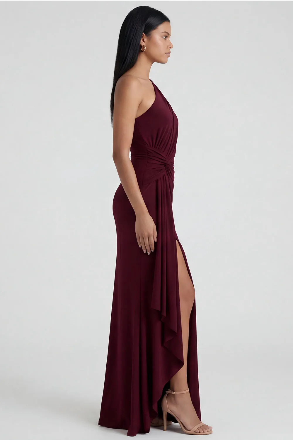 Burgundy Mermaid One Shoulder Ruched Formal Dress sold by Zapaka product image thumbnail 3