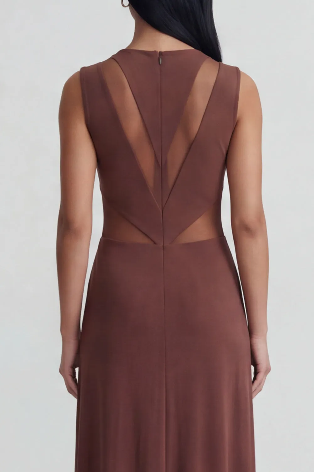 Brown Round Neck Illusion Cut Out Sheath Formal Dress sold by Zapaka product image thumbnail 4