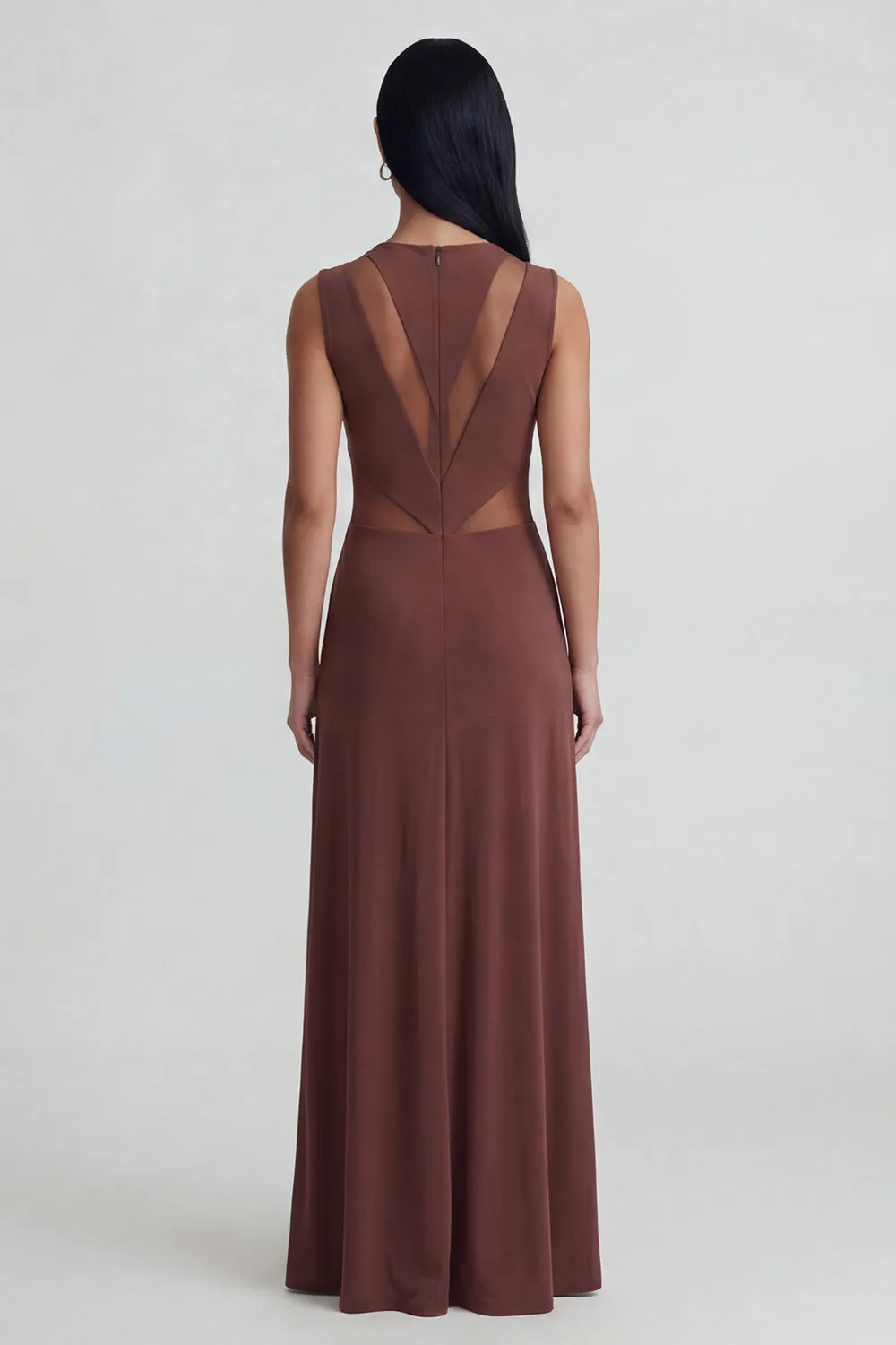 Brown Round Neck Illusion Cut Out Sheath Formal Dress sold by Zapaka product image thumbnail 2