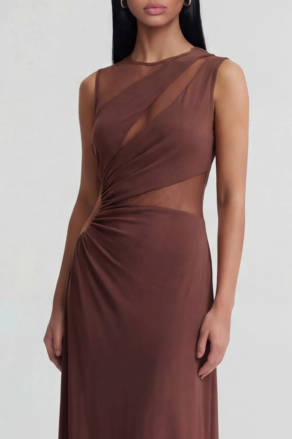 Brown Round Neck Illusion Cut Out Sheath Formal Dress sold by Zapaka product image thumbnail 3