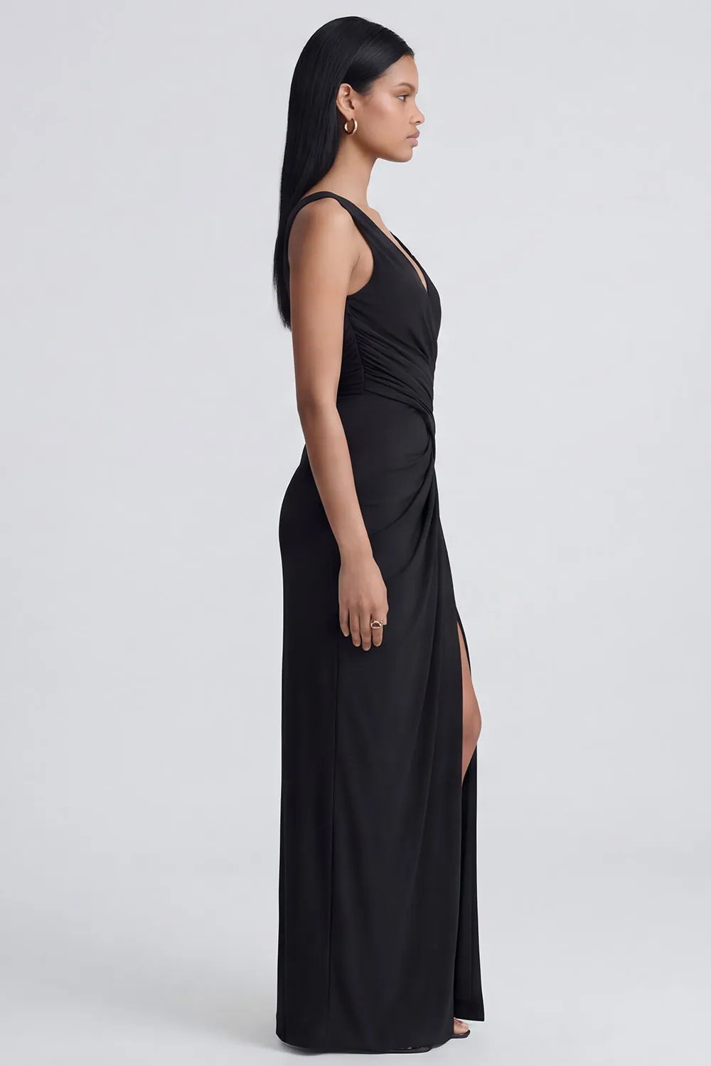 Black V Neck Sheath Formal Dress with Slit sold by Zapaka product image thumbnail 3
