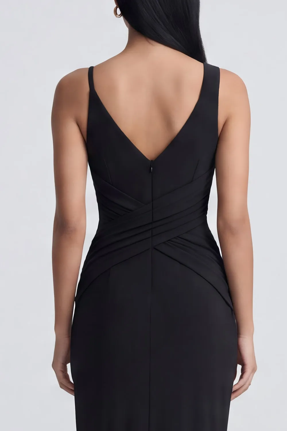 Black V Neck Sheath Formal Dress with Slit sold by Zapaka product image thumbnail 5
