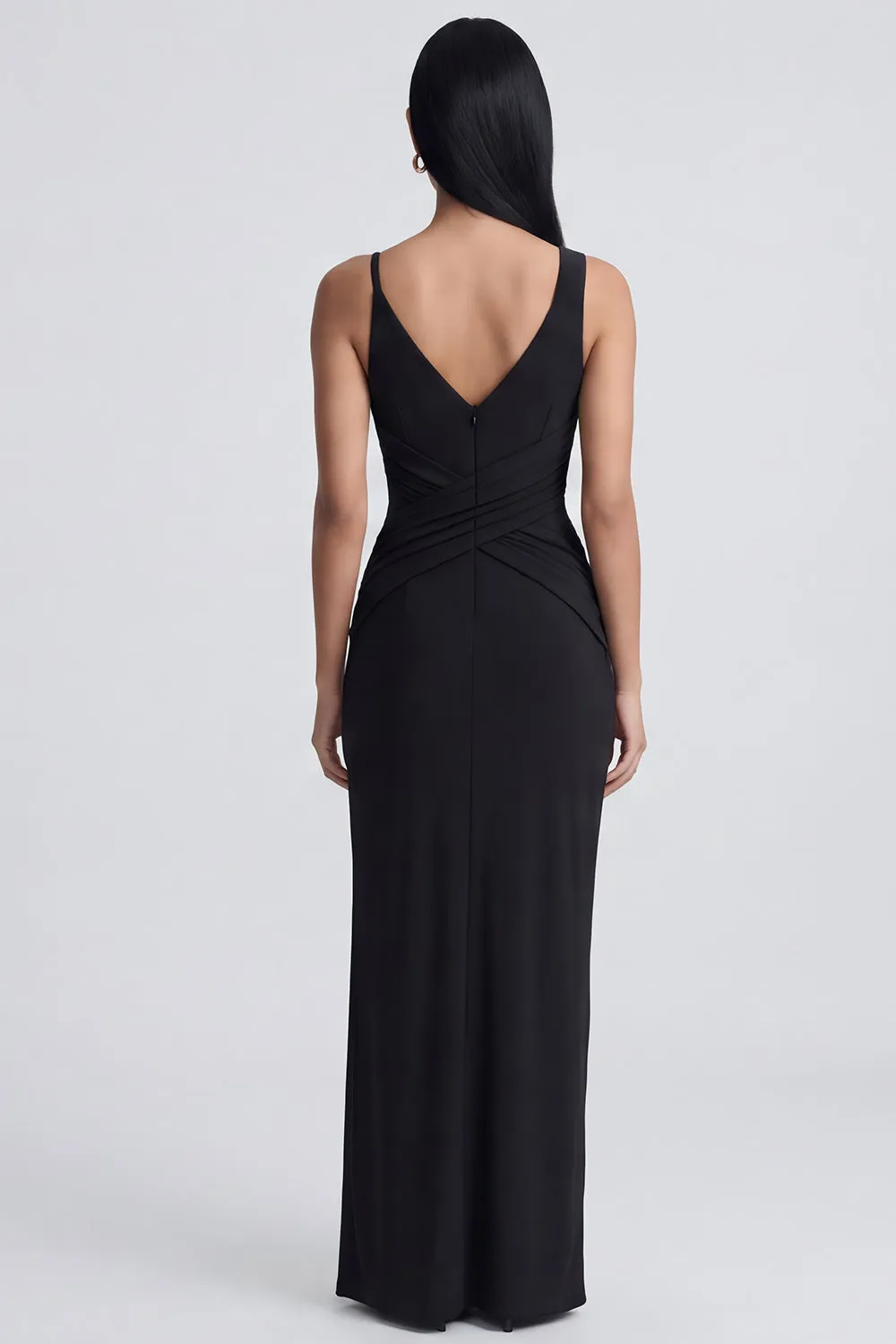 Black V Neck Sheath Formal Dress with Slit sold by Zapaka product image thumbnail 2