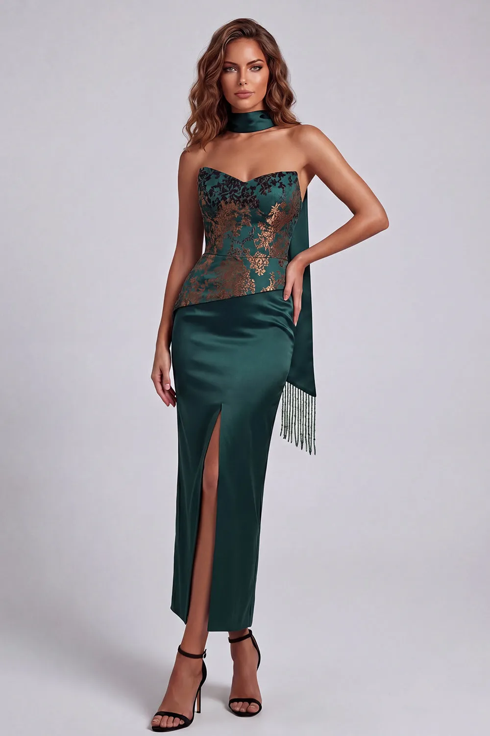 Strapless Dark Green Sheath Formal Dress with Strapless sold by Zapaka