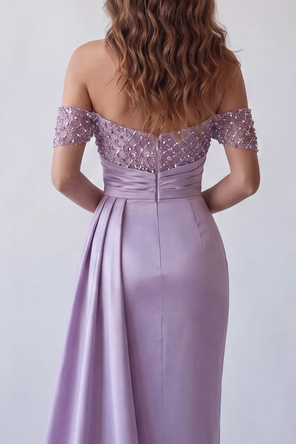 Sparkly Light Purple Off The Shoulder Sheath Formal Dress with Streamer sold by Zapaka product image thumbnail 4