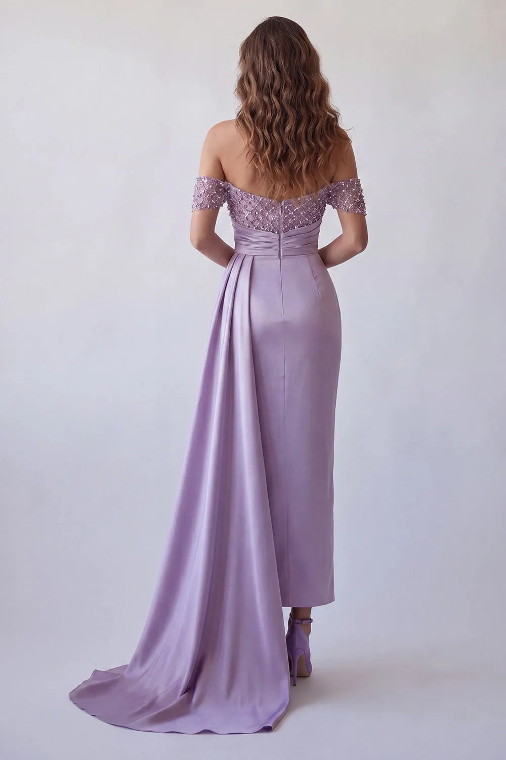 Sparkly Light Purple Off The Shoulder Sheath Formal Dress with Streamer sold by Zapaka product image thumbnail 2