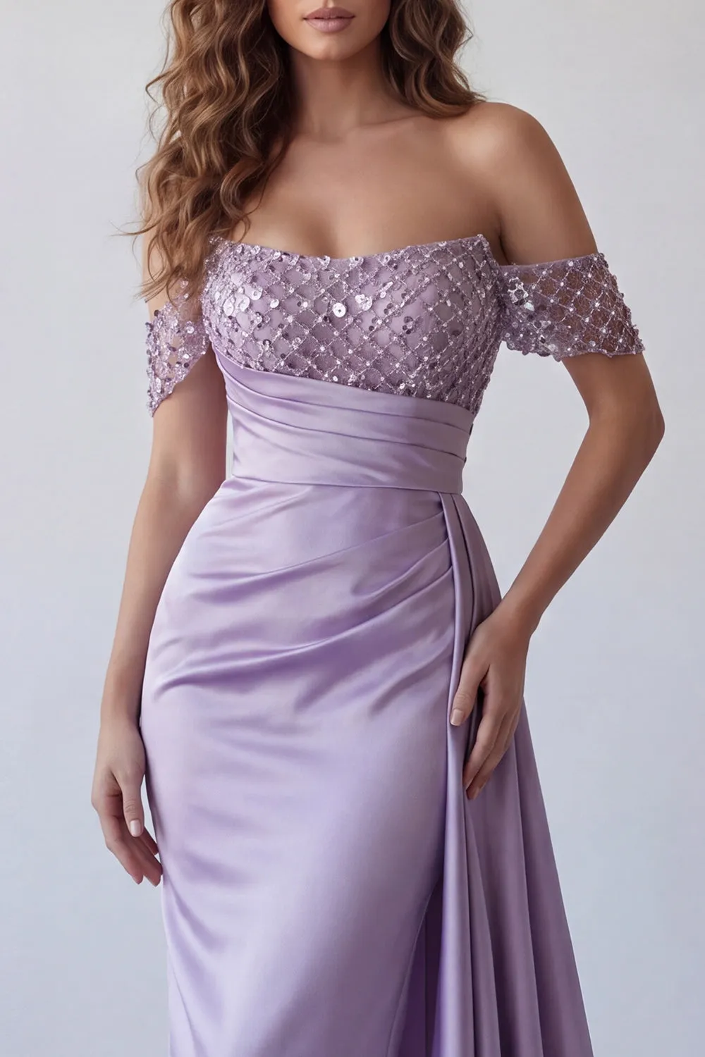 Sparkly Light Purple Off The Shoulder Sheath Formal Dress with Streamer sold by Zapaka product image thumbnail 3