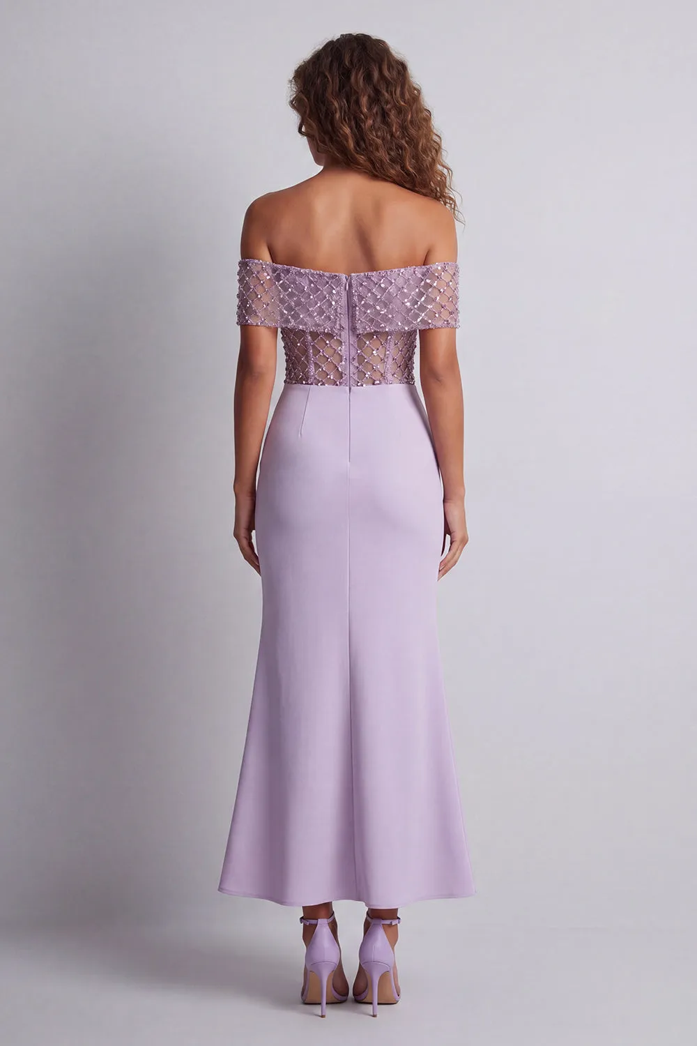 Sparkly Off The Shoulder Light Purple Mermaid Formal Dress sold by Zapaka product image thumbnail 2