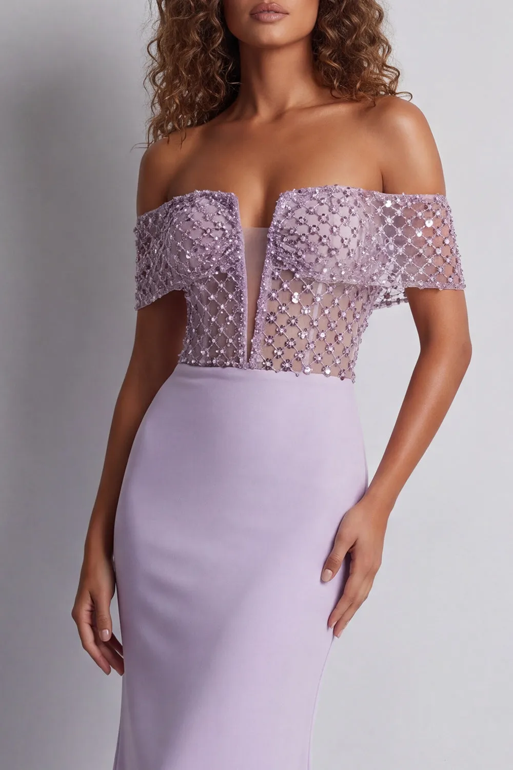 Sparkly Off The Shoulder Light Purple Mermaid Formal Dress sold by Zapaka product image thumbnail 3
