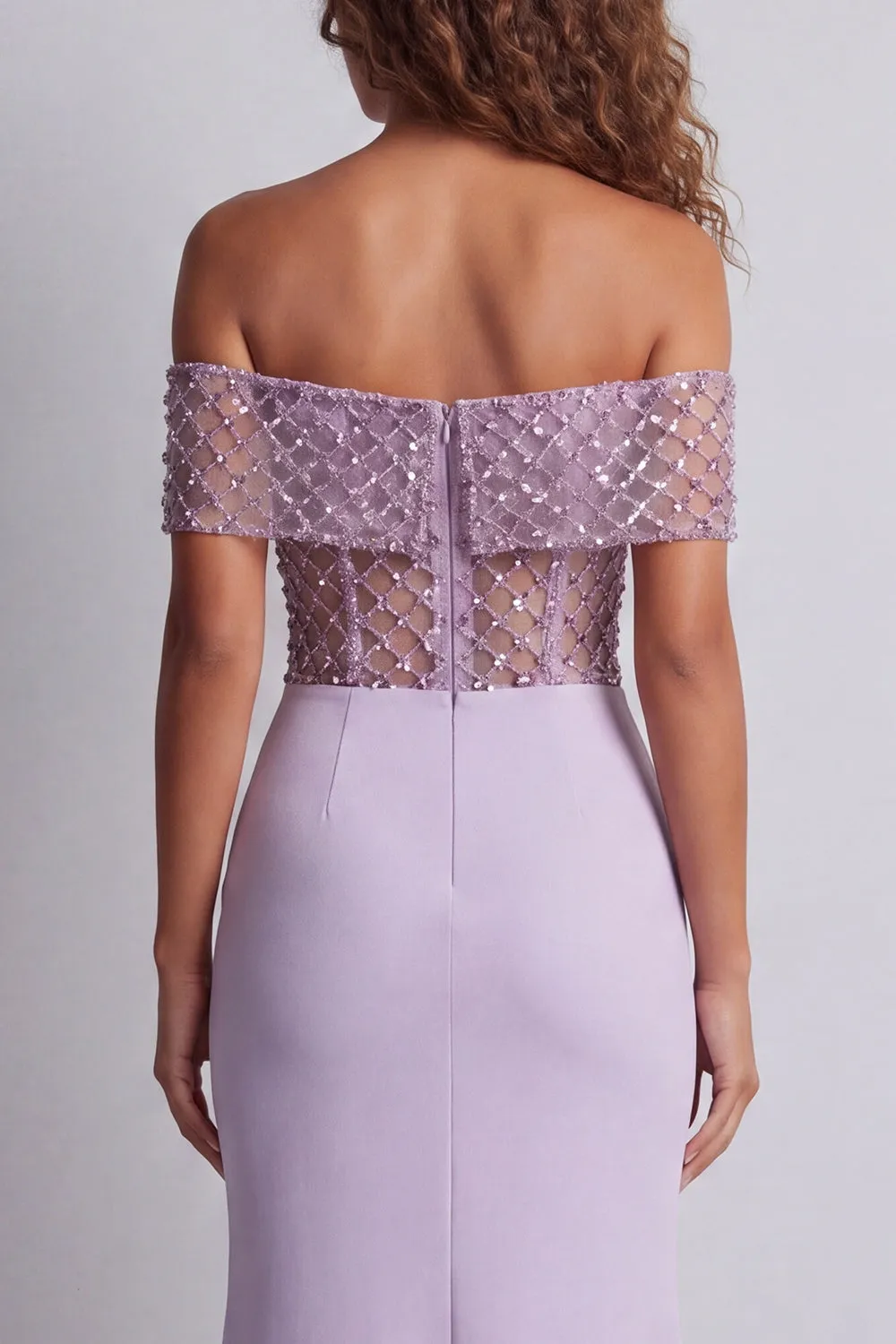 Sparkly Off The Shoulder Light Purple Mermaid Formal Dress sold by Zapaka product image thumbnail 4