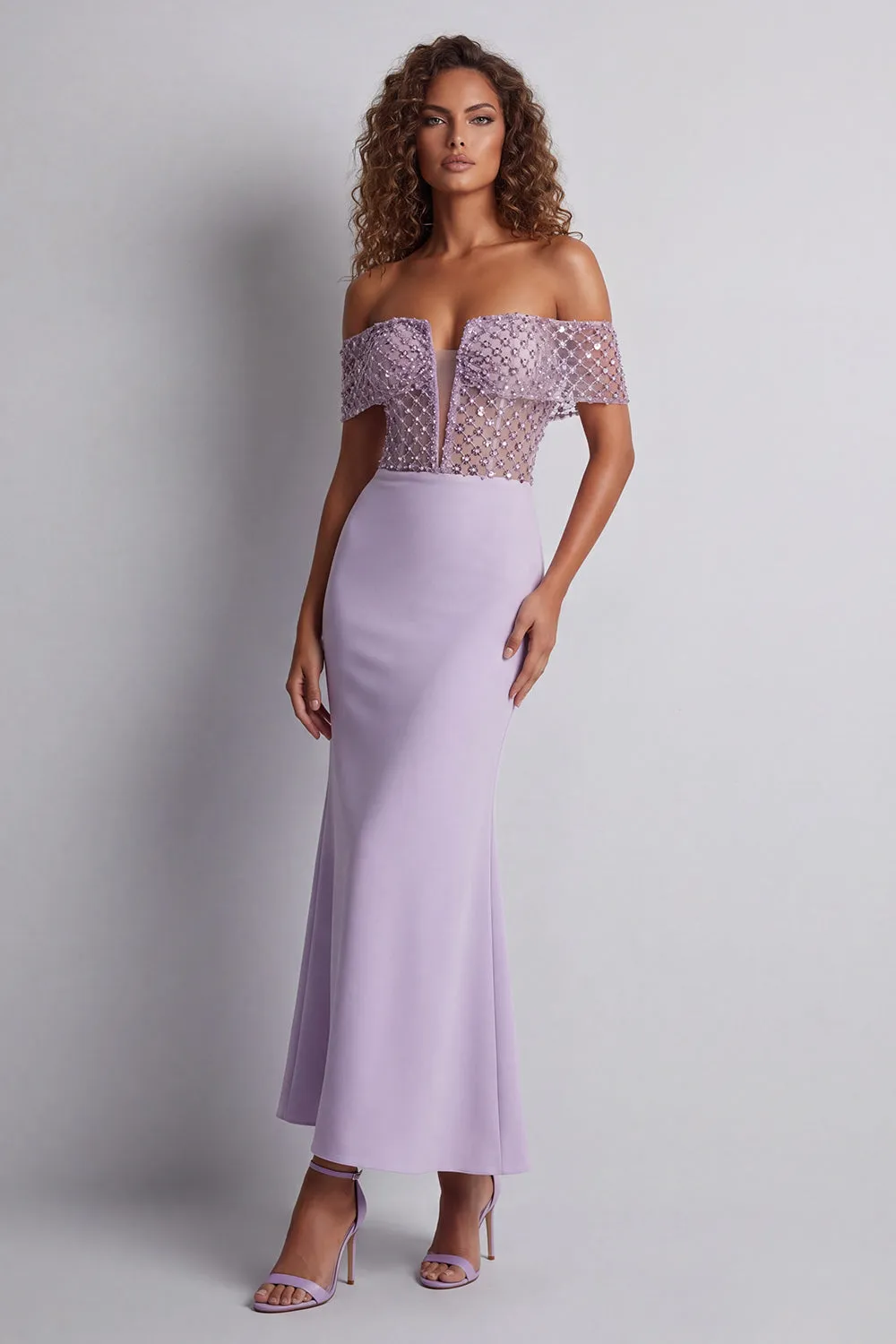 Sparkly Off The Shoulder Light Purple Mermaid Formal Dress sold by Zapaka