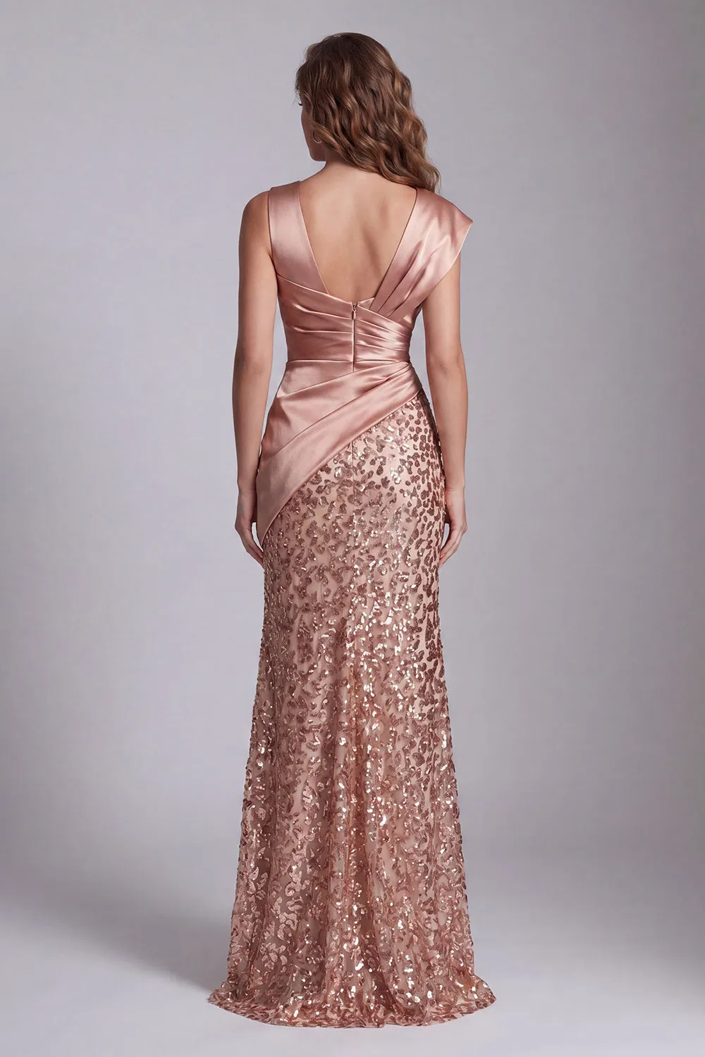 Sparkly Champagne Satin Mermaid Formal Dress with Slit sold by Zapaka product image thumbnail 2