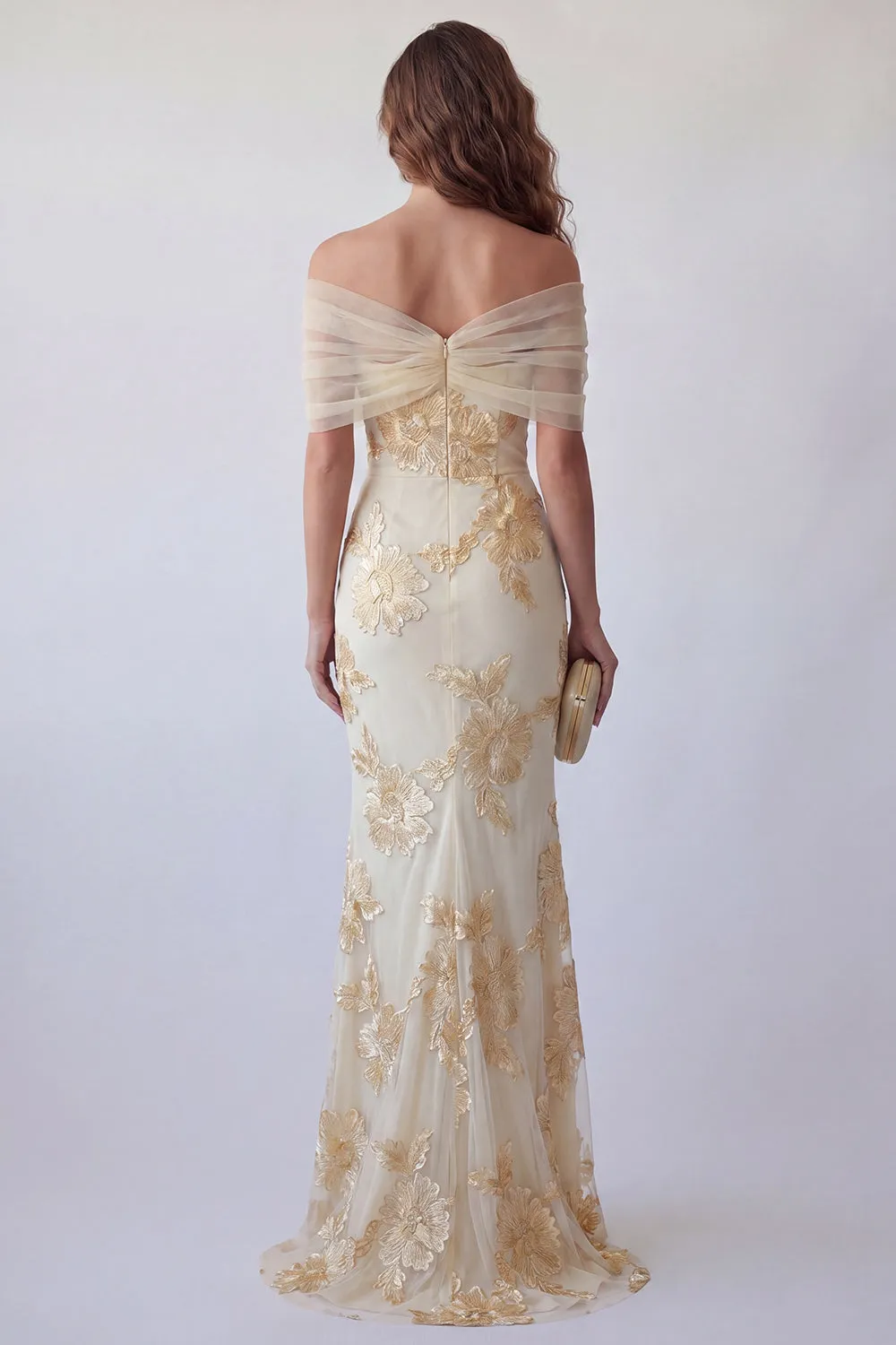 Off The Shoulder Light Yellow Embroidered Mermaid Formal Dress sold by Zapaka product image thumbnail 2