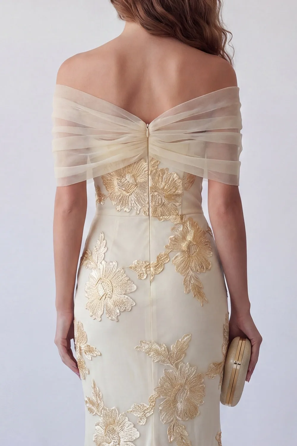 Off The Shoulder Light Yellow Embroidered Mermaid Formal Dress sold by Zapaka product image thumbnail 3