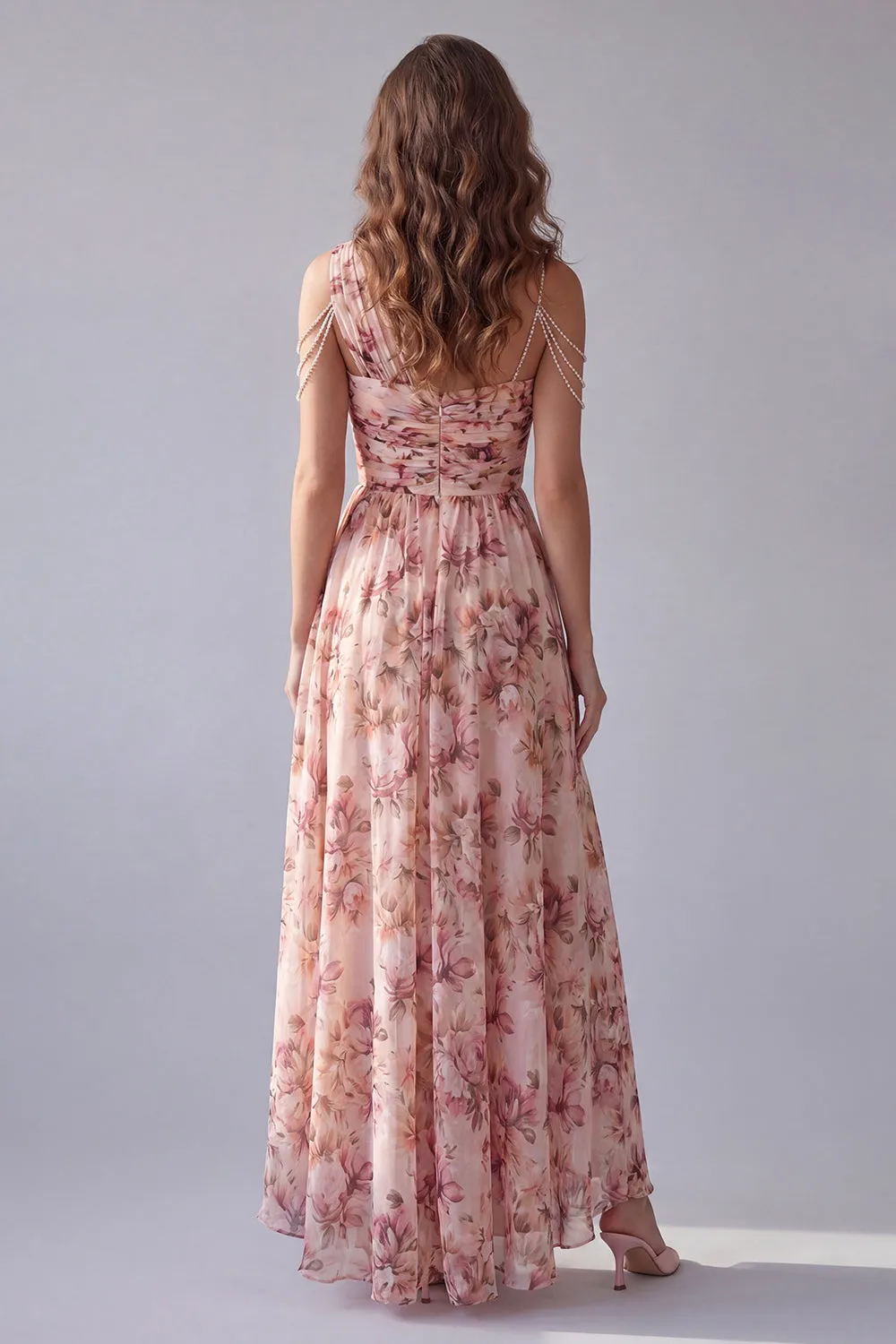 One Shoulder Pink Floral A Line Formal Dress sold by Zapaka product image thumbnail 2