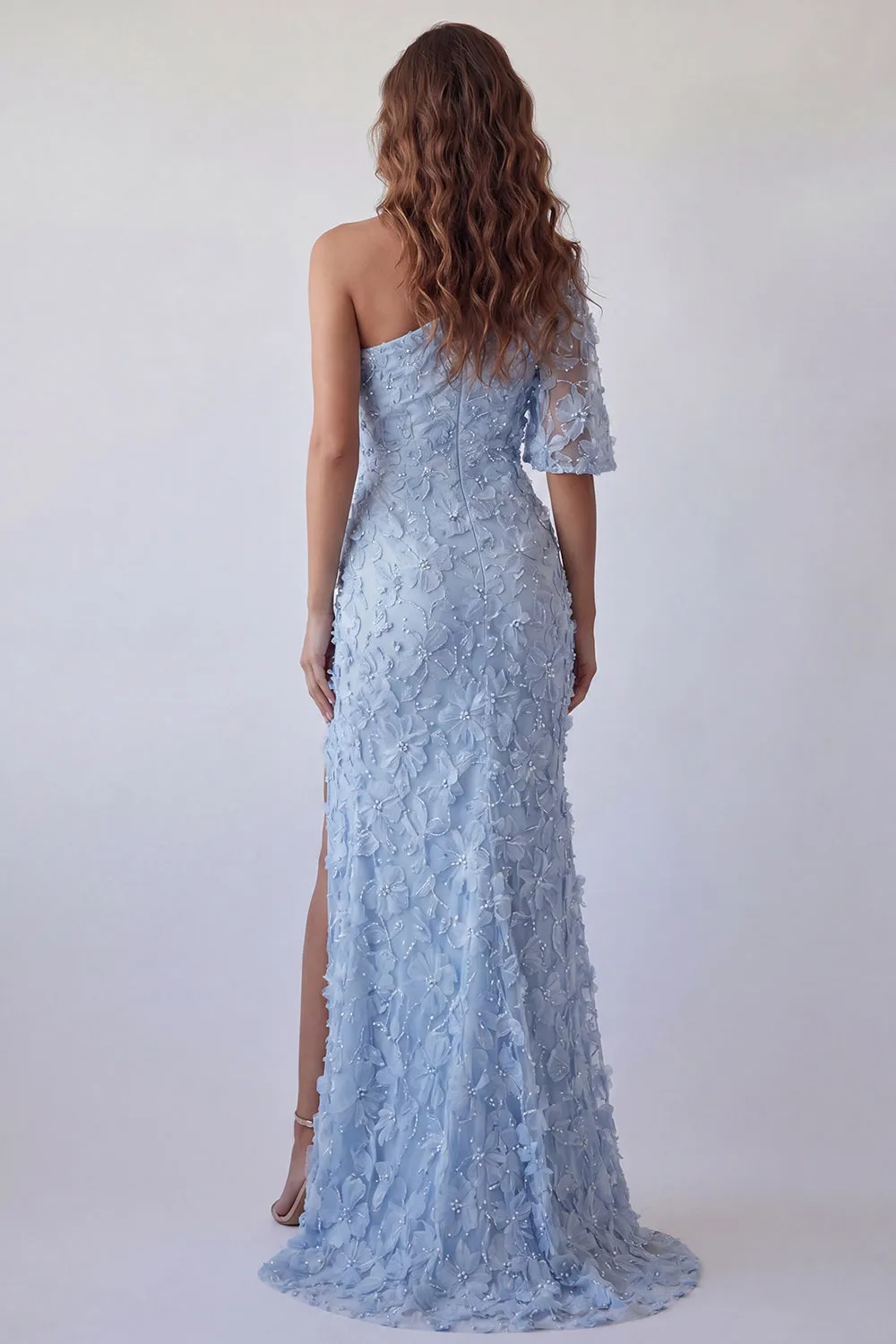 One Shoulder Sky Blue Appliqued Mermaid Formal Dress sold by Zapaka product image thumbnail 2