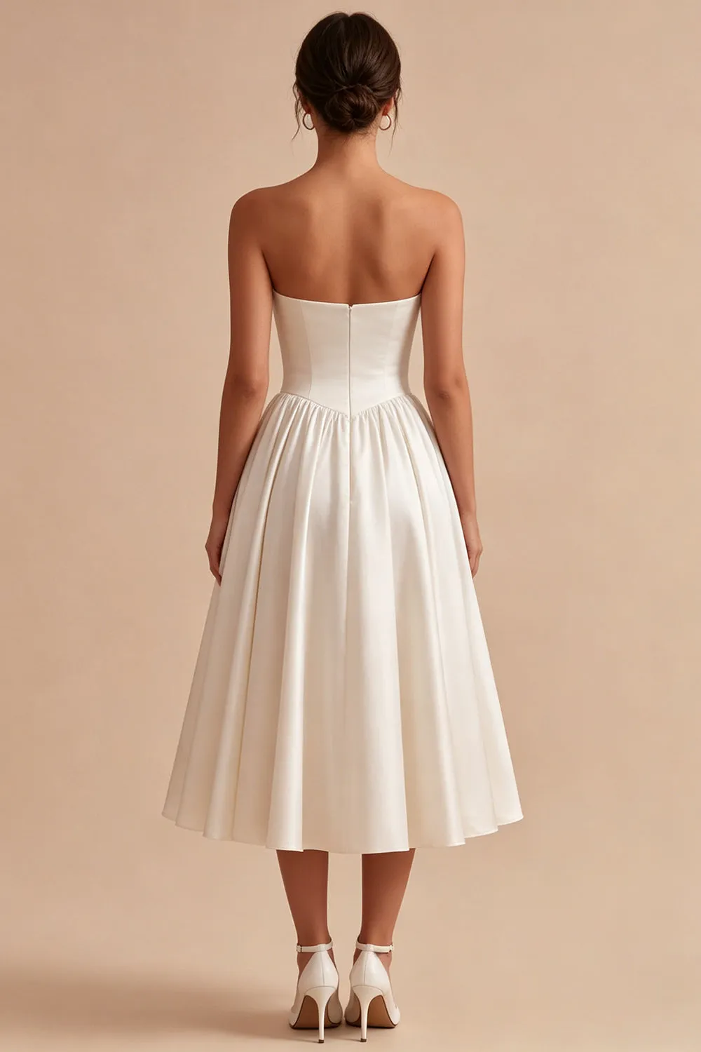 White Sweetheart A Line Corset Satin Midi Dress sold by Zapaka product image thumbnail 2