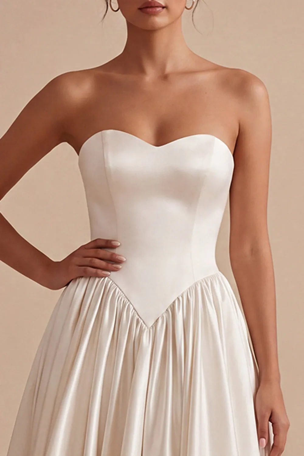White Sweetheart A Line Corset Satin Midi Dress sold by Zapaka product image thumbnail 3