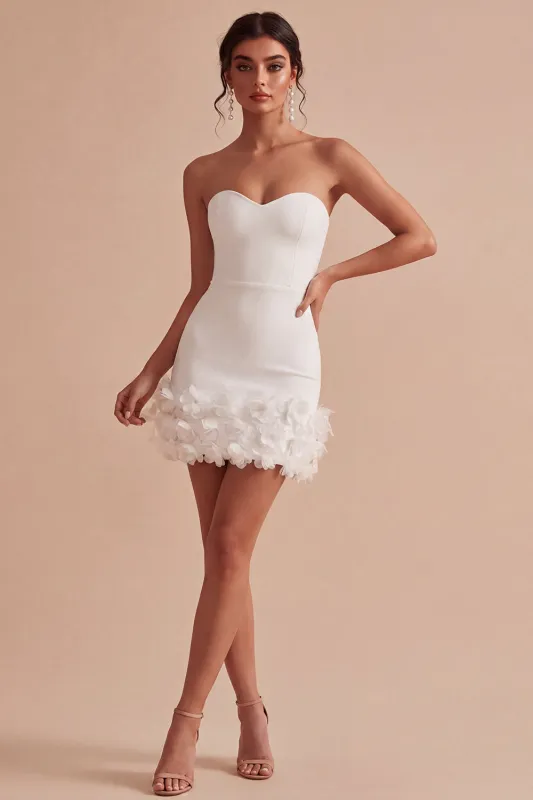 Sweetheart Bodycon White 3D Flowers Mini Dress made by Zapaka