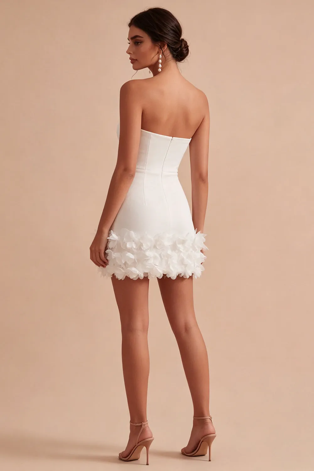 Sweetheart Bodycon White 3D Flowers Mini Dress sold by Zapaka product image thumbnail 2