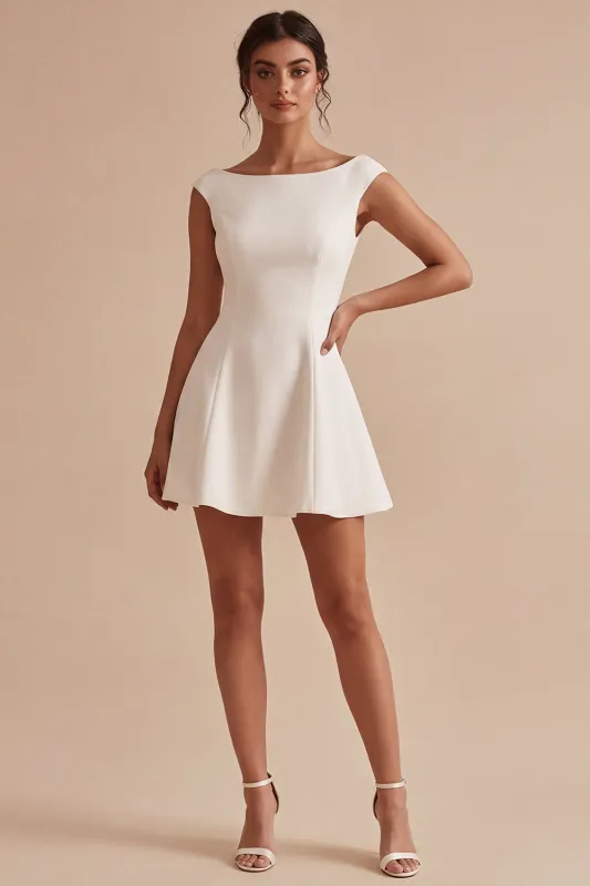 A Line Bateau Neck Little White Dress made by Zapaka