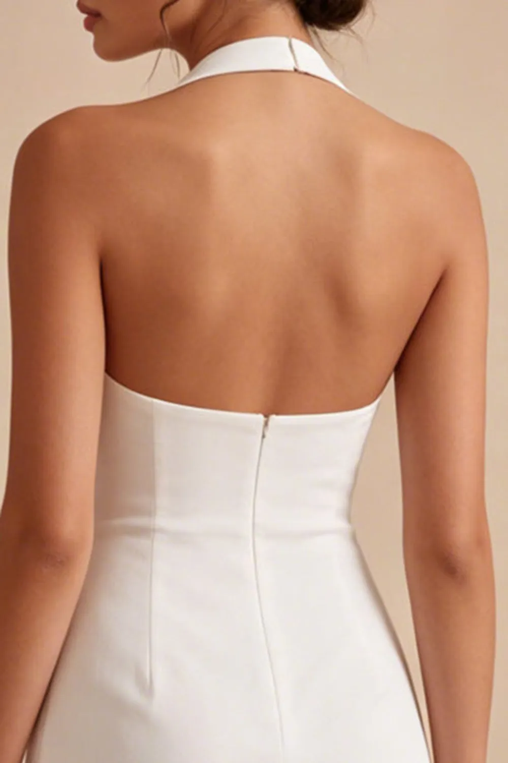 Halter Bodycon Ruched Open Back Little White Dress sold by Zapaka product image thumbnail 4