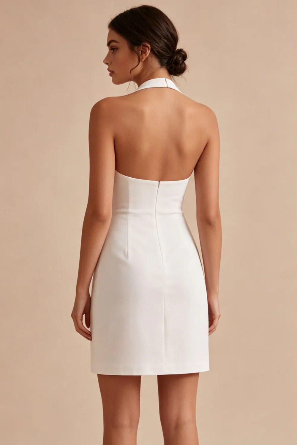 Halter Bodycon Ruched Open Back Little White Dress sold by Zapaka product image thumbnail 2