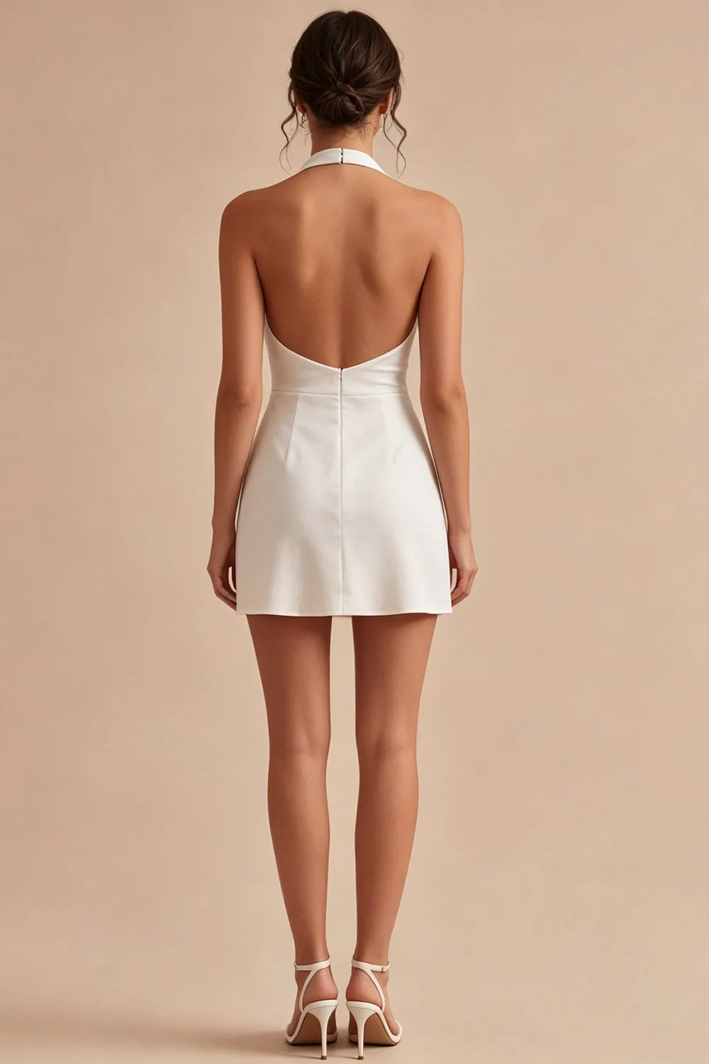 Simple Halter A Line Backless Little White Dress sold by Zapaka product image thumbnail 2