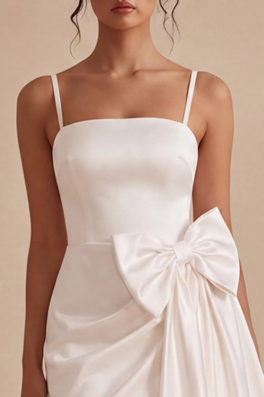 White Bodycon Spaghetti Straps Mini Dress with Bow sold by Zapaka product image thumbnail 3
