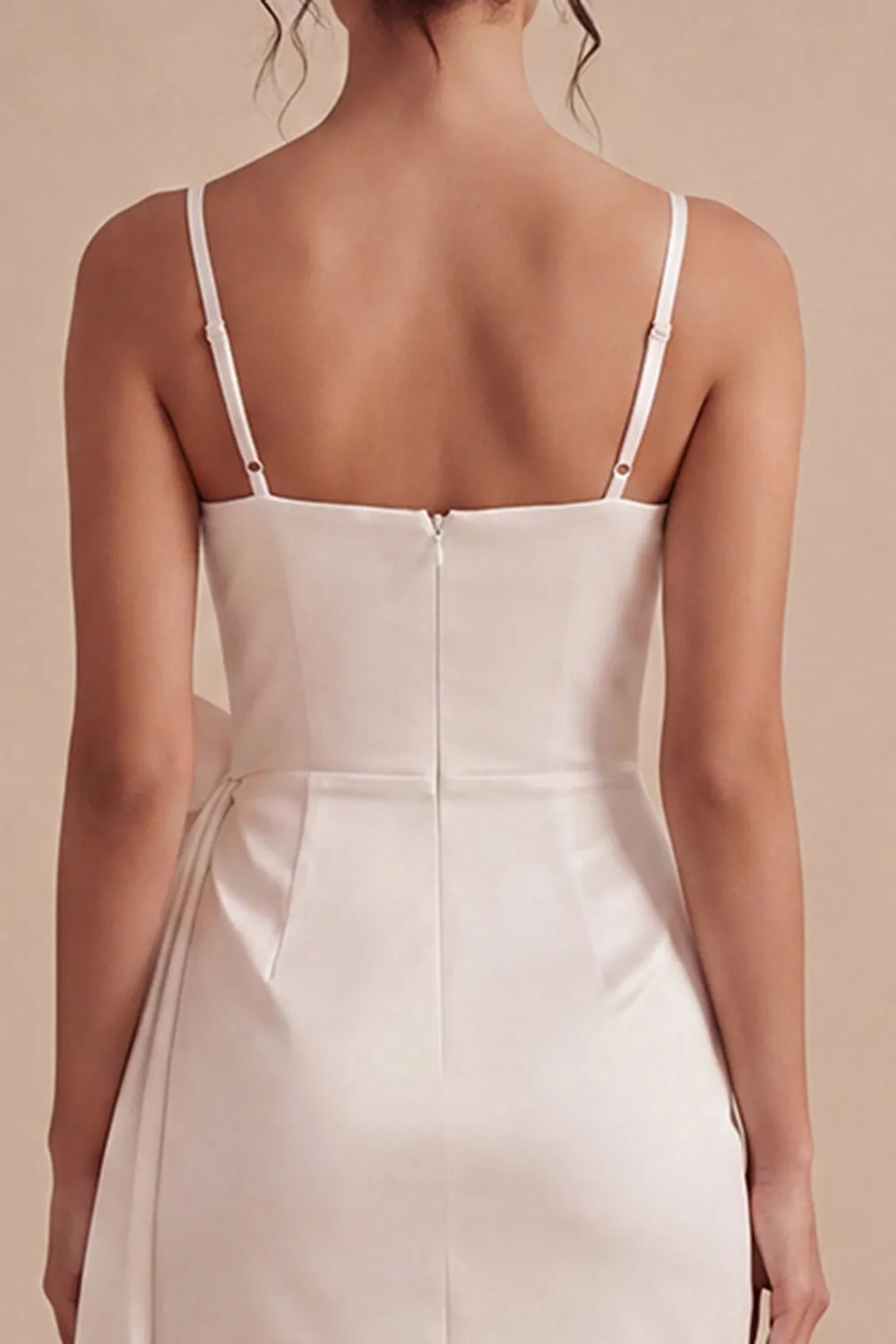 White Bodycon Spaghetti Straps Mini Dress with Bow sold by Zapaka product image thumbnail 4