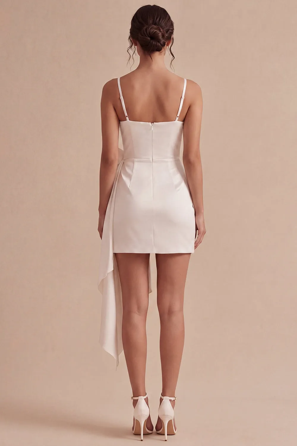 White Bodycon Spaghetti Straps Mini Dress with Bow sold by Zapaka product image thumbnail 2