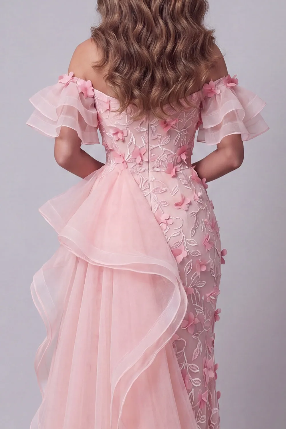 Off The Shoulder Pink Ruffled Pageant Dress with Side Cape sold by Zapaka product image thumbnail 4