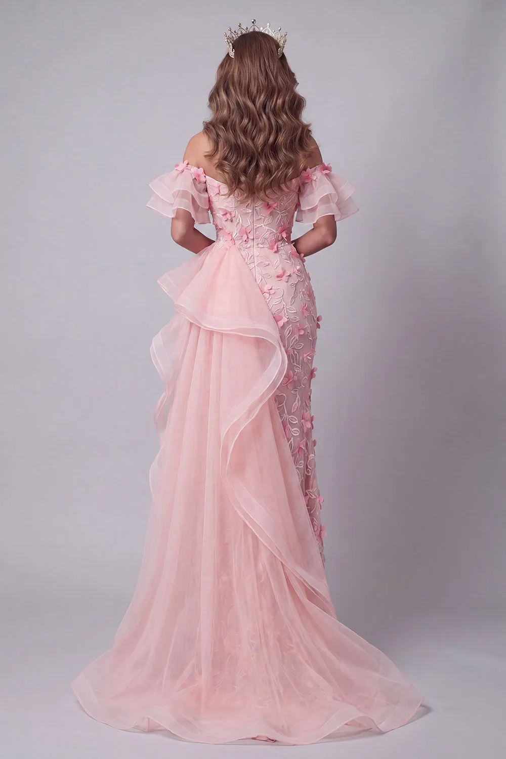 Off The Shoulder Pink Ruffled Pageant Dress with Side Cape sold by Zapaka product image thumbnail 2