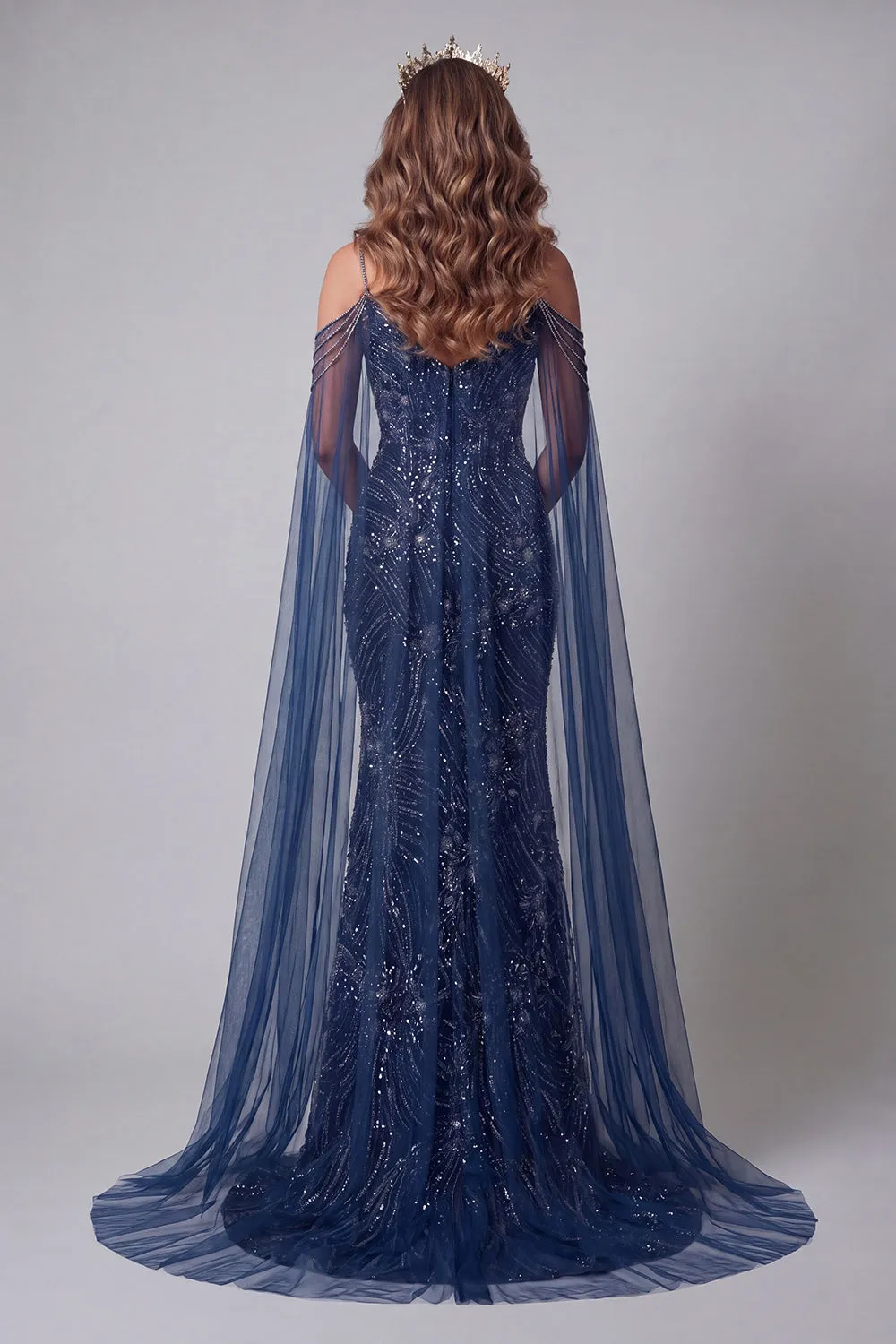Cold Shoulder Navy Beaded Mermaid Pageant Dress sold by Zapaka product image thumbnail 2