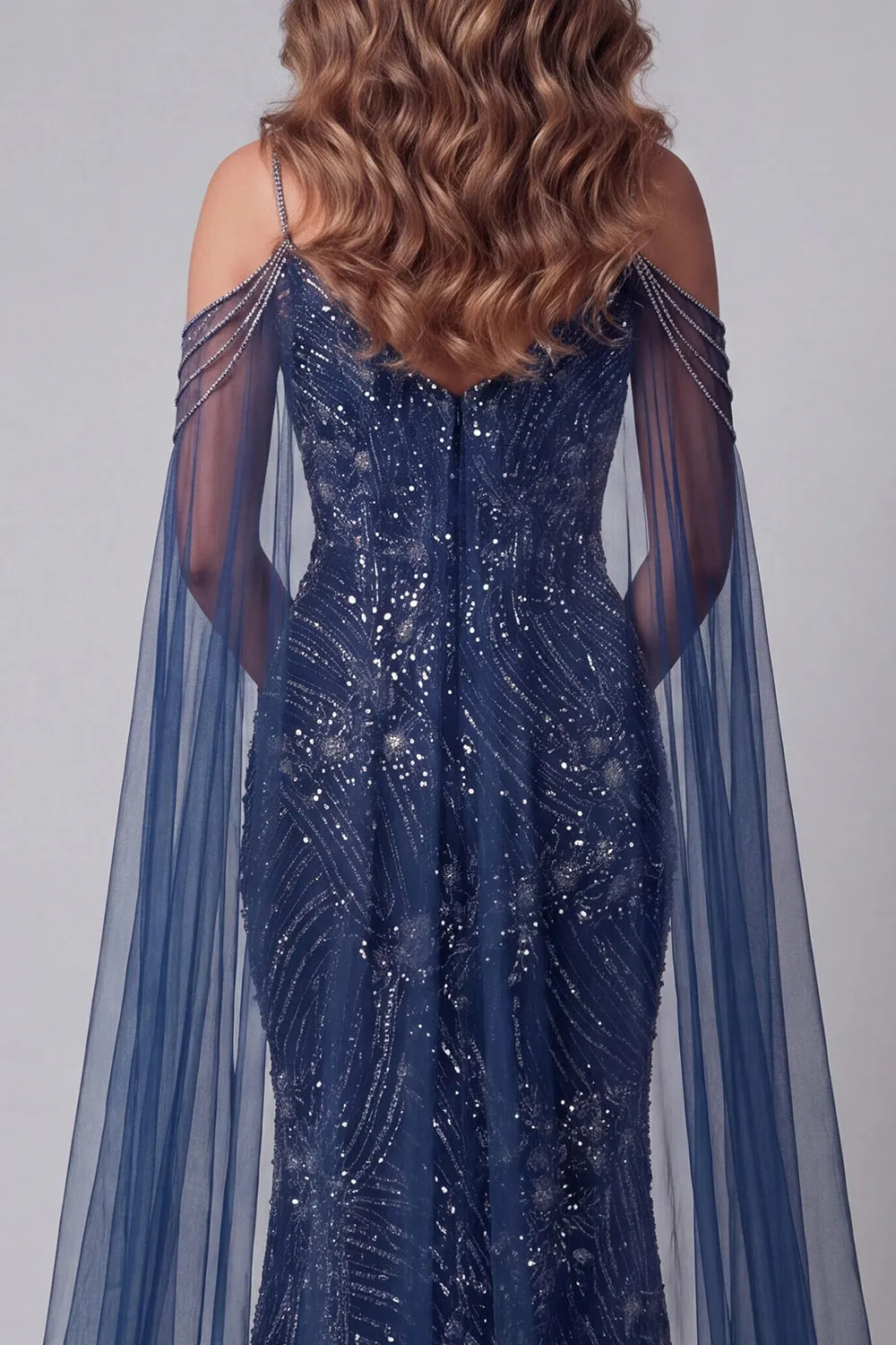 Cold Shoulder Navy Beaded Mermaid Pageant Dress sold by Zapaka product image thumbnail 4